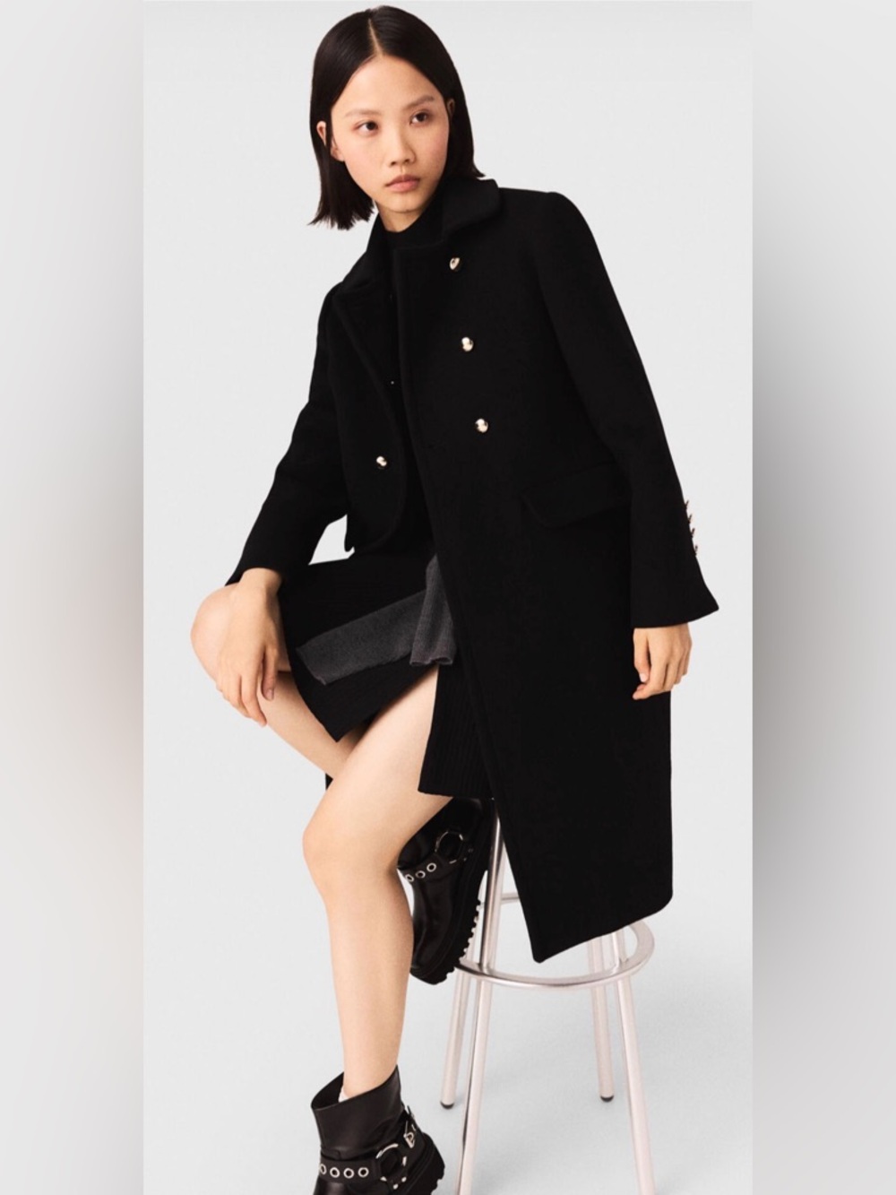 Maje Black Double-Breasted Pea Coat